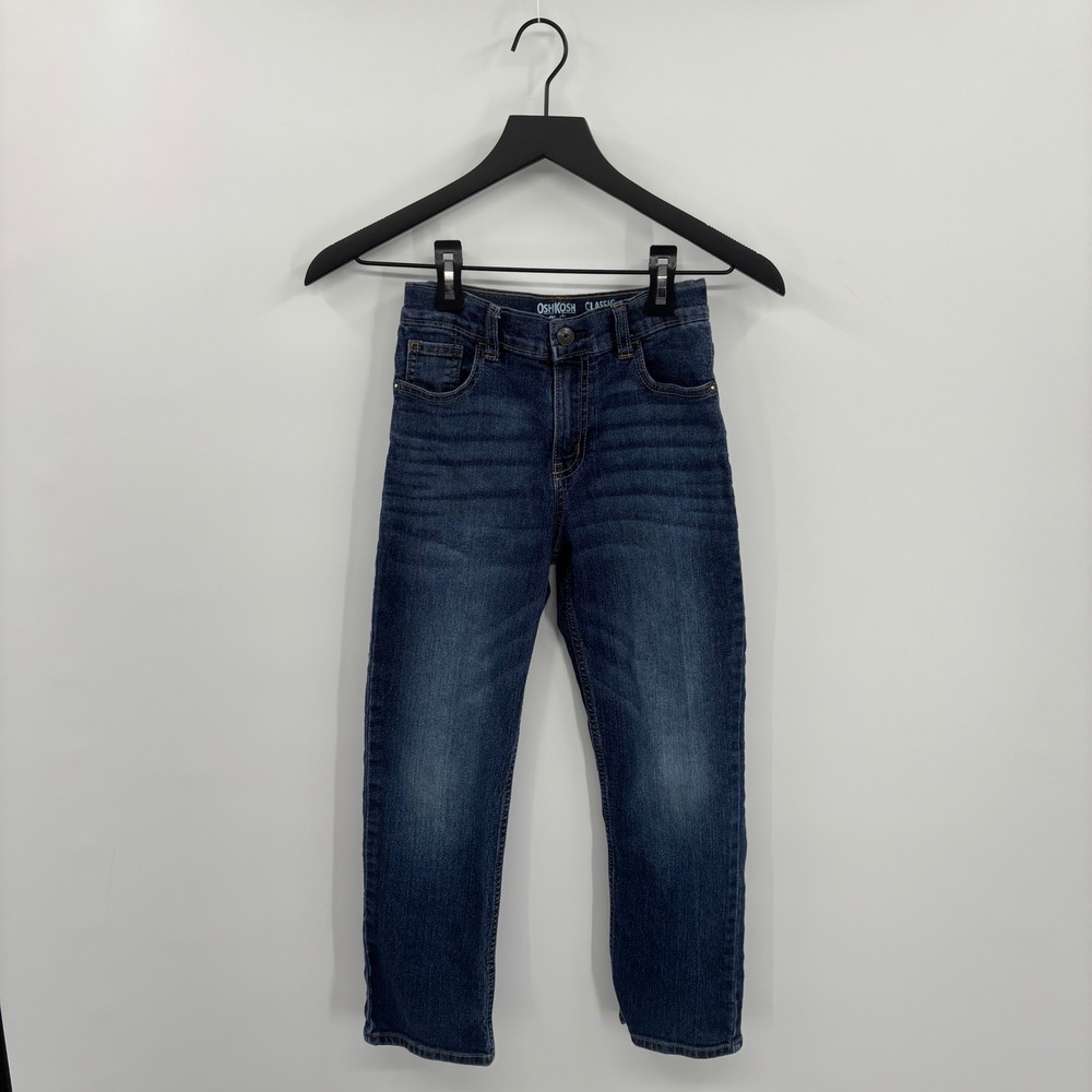 OshKosh Bgosh Kids Classic Straight‎ Leg Jeans 8R 8A Dark Wash Stretch Snap Fly